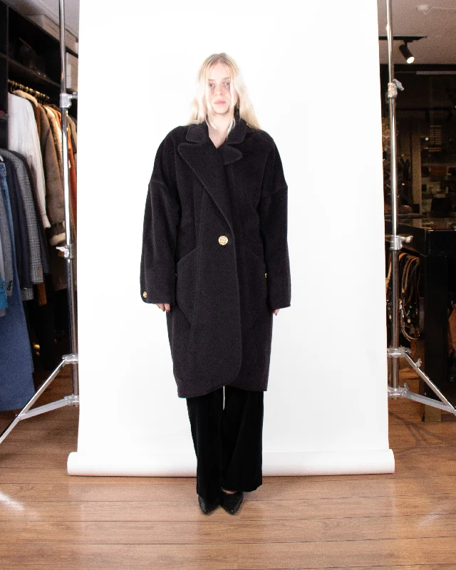 1980s Chanel Black Cashmere Coat M Coat Overcoat Trench Coat