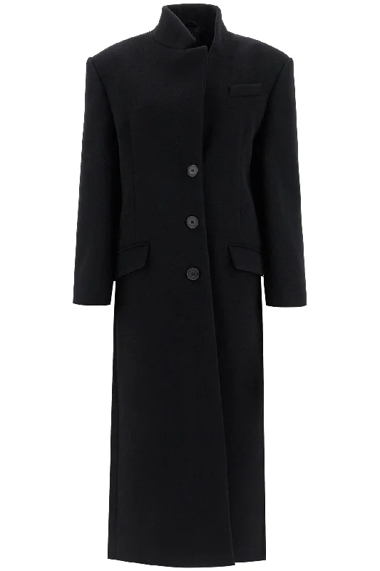 Long Woolen Cloth Coat  - Black Sequined Lace Ribbed