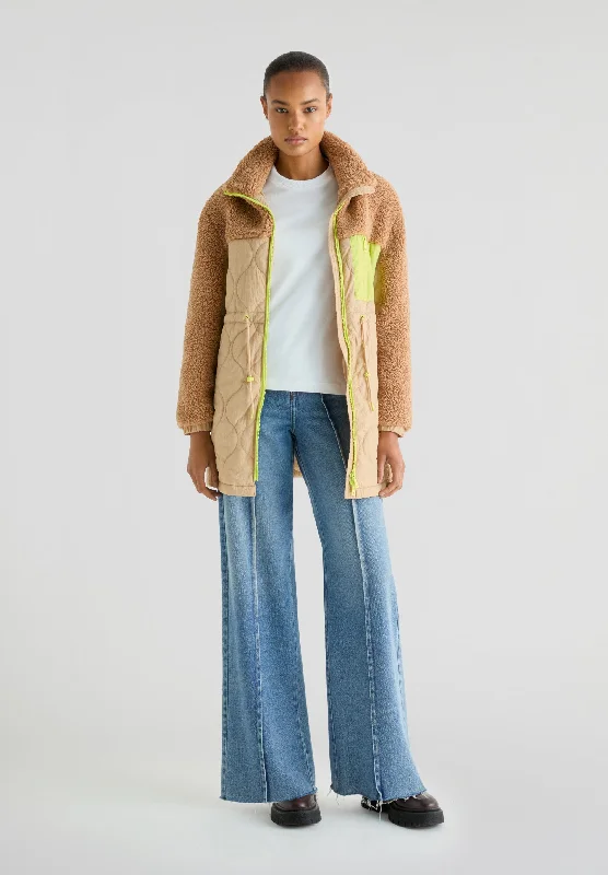 FLEECE PUFFER COAT WITH NEON DETAIL Fitted Loose Oversized