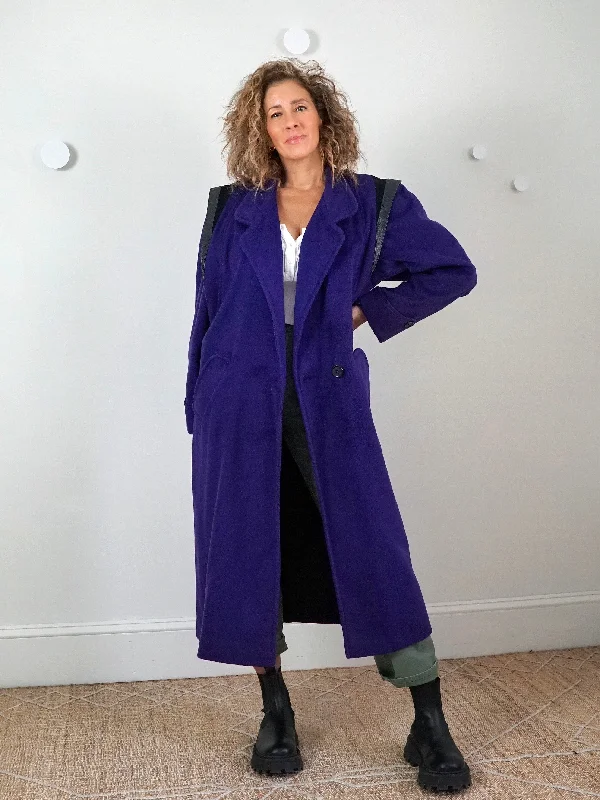 80's Purple Wool Structured Shoulder Coat Suede Jacket Faux Fur Jacket Puffer Jacket