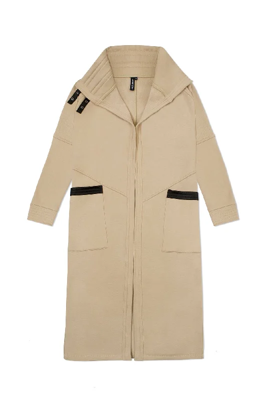 DUSTER COAT IN TAN FLEECE Lapel Coat Peter Pan Collar Coat Cowl Neck Coat