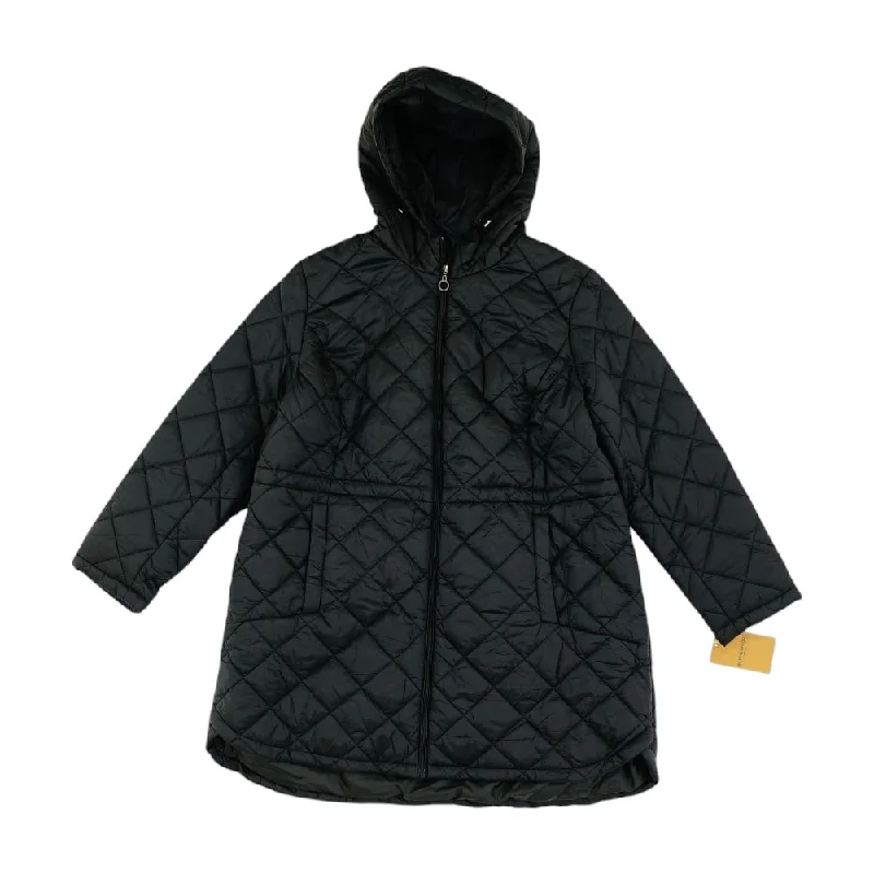 Black Solid Puffer Coat Knit Woven Fleece