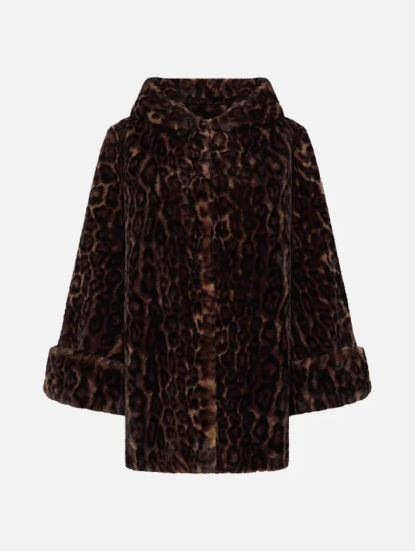 Bunny Faux Fur Coat in Leopard Pleated Ruffled tiered