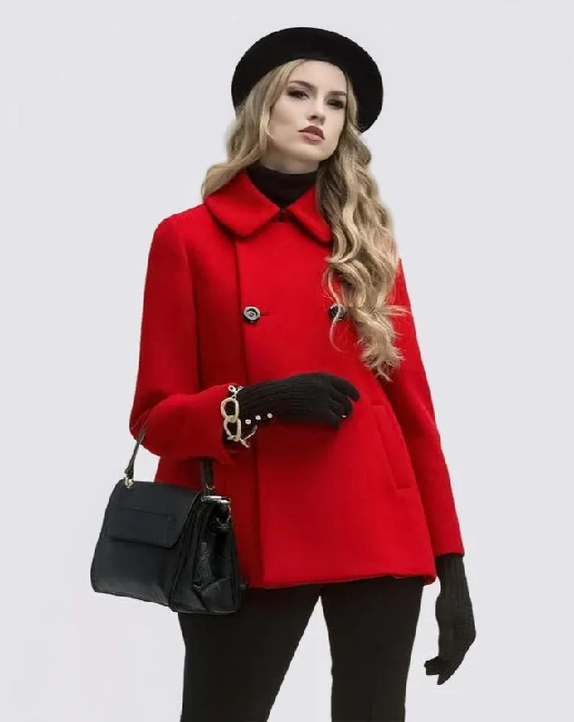 Classic Vintage Short A-Line Woolen Coat Three-Quarter Sleeve Elbow Sleeve Wrist Sleeve