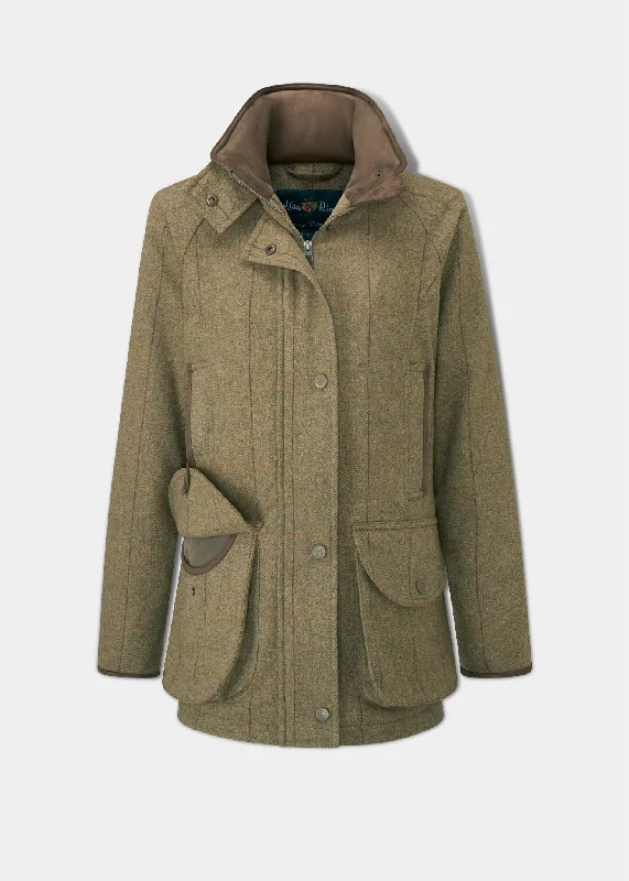 Combrook Ladies Tweed Shooting Coat In Grove - Shooting Fit Cotton Linen Terry