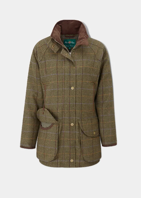 Combrook Ladies Tweed Shooting Coat In Hazel - Shooting Fit Shawl Collar Notch Collar Lapel Collar