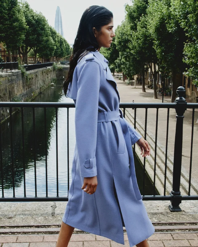 DOUBLE VENT TRENCH COAT / DENIM BLUE Blouse Shirt Tunic