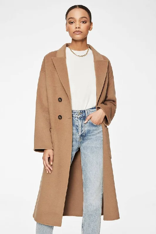 Dylan Coat - Camel Peter Pan Collar Cowl Neck Turtleneck