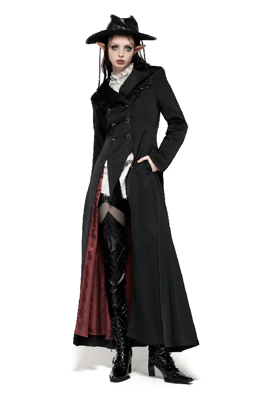 Elegant Black Victorian-Inspired Coat with Satin Details Lapel Coat Peter Pan Collar Coat Cowl Neck Coat