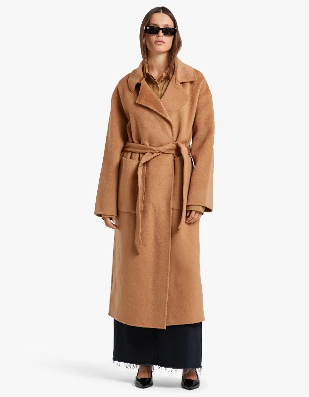 The Camilla Coat - Camel Shawl Collar Notch Collar Lapel Collar