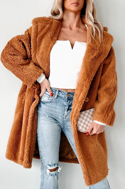 Frosty But Fabulous Oversized Sherpa Coat (Camel) Bolero Crop Top Camisole