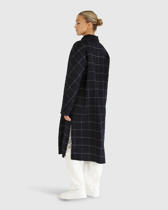 Guestlist Oversized Double Breasted Coat - Navy Plaid Wool Cashmere Tweed