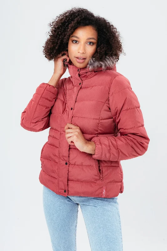 Hype Rosy Short Length Women'S Padded Coat With Fur Parka Anorak Hoodie