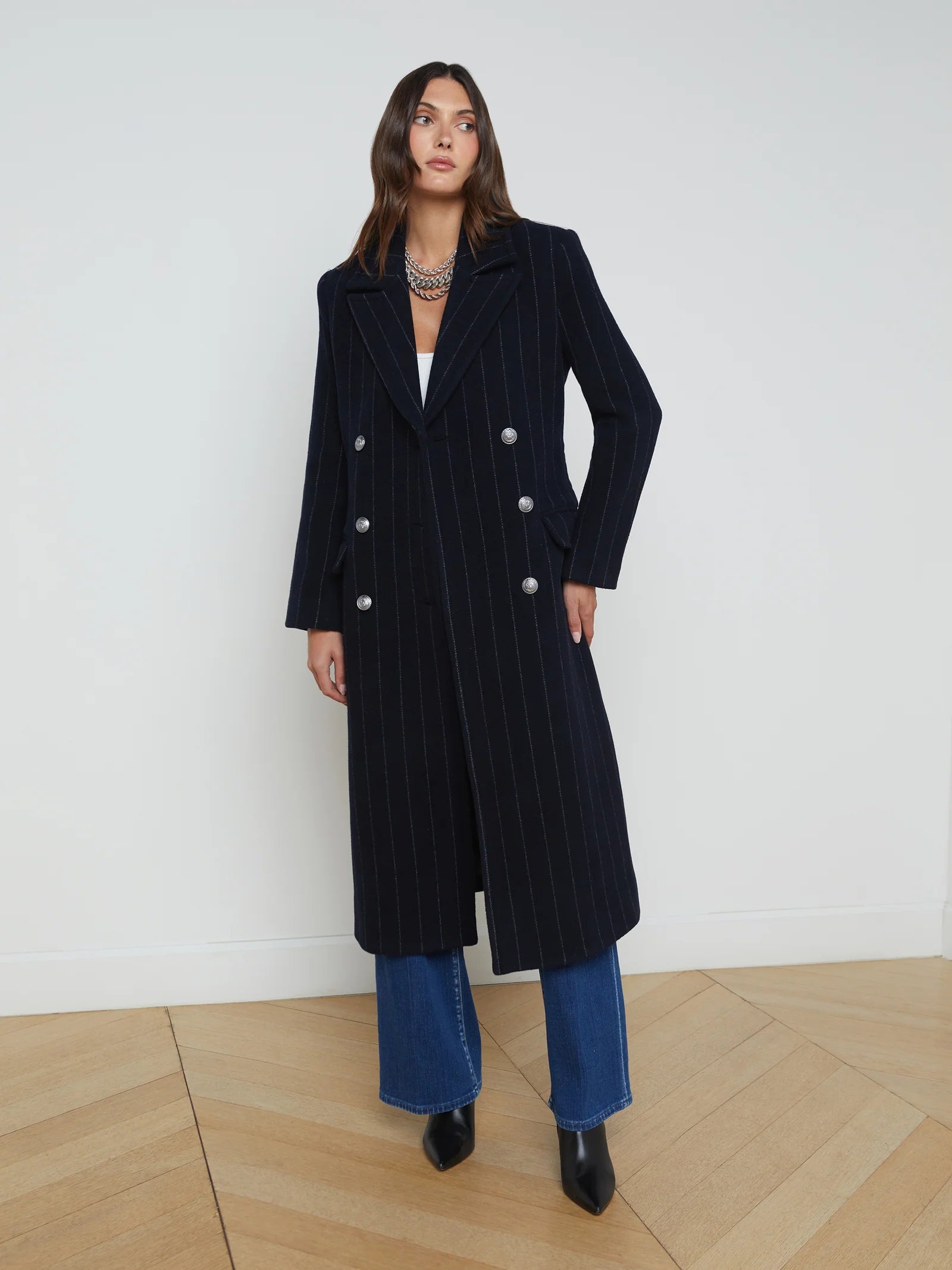 Olina Long Coat With Belt Square Neck One-Shoulder Off-the-Shoulder