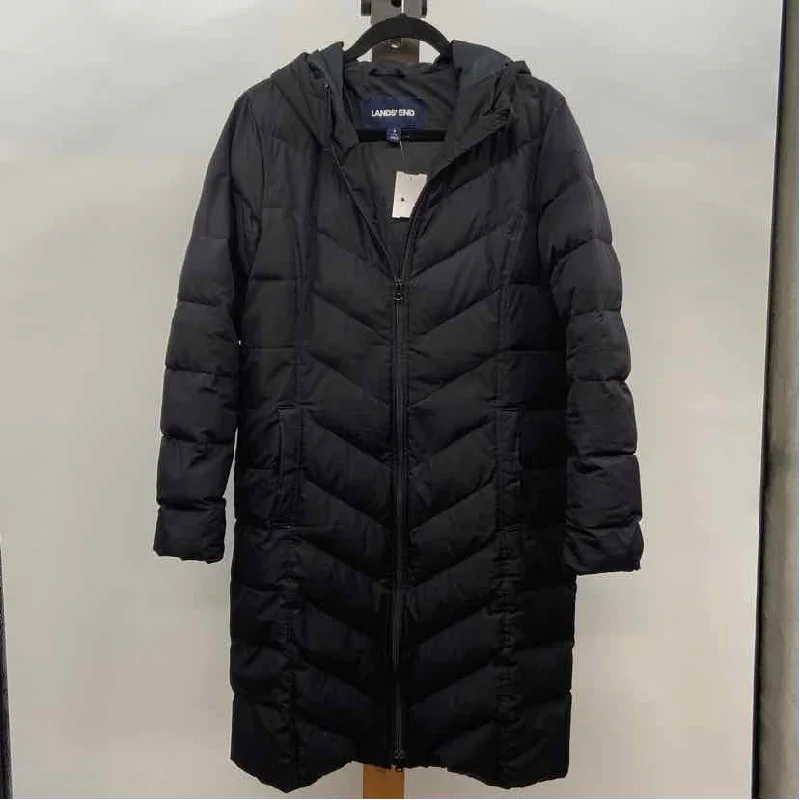 Lands End Women's Size S Black Solid Coat Parka Down Jacket Wool Coat