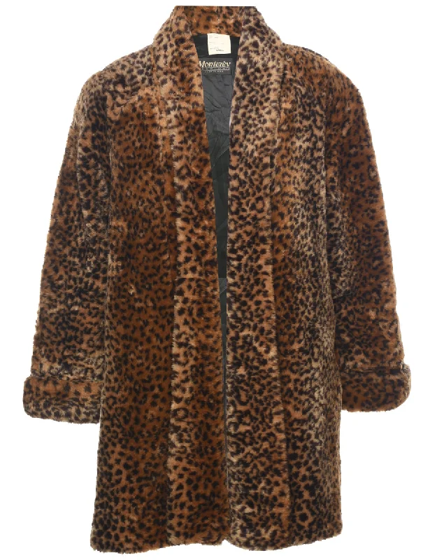 Leopard Print Faux Fur Coat - S Tweed Herringbone Houndstooth