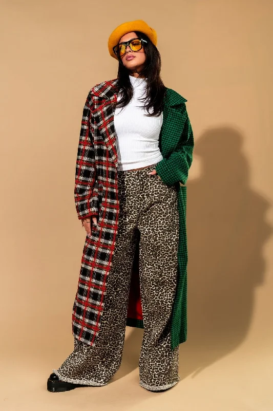 Libra Longline Coat in Vintage Maximalist Half + Half Plaid Cotton Linen Terry