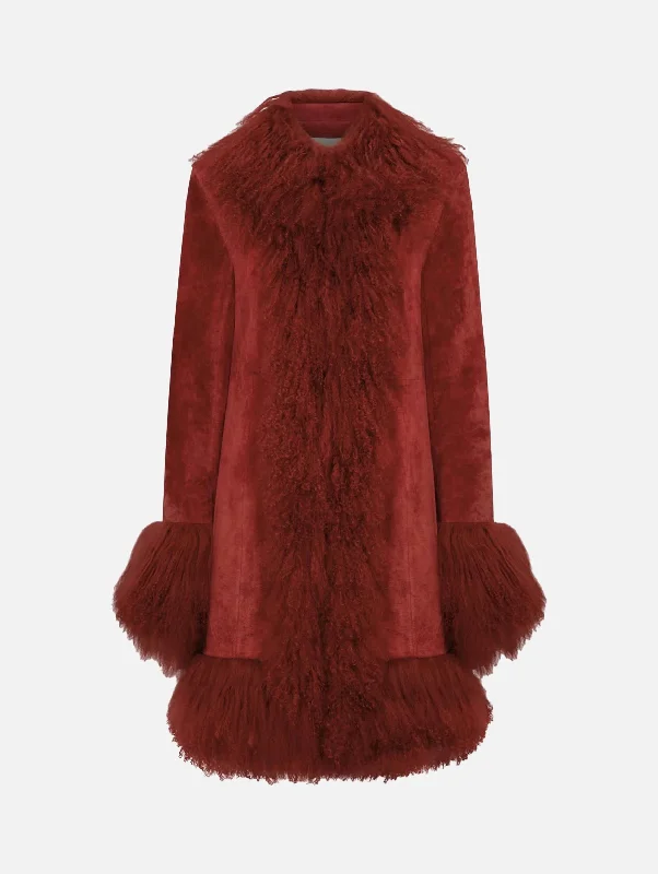 Lulu Coat in Cherry Red Square Neck One-Shoulder Off-the-Shoulder