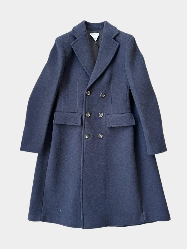 Midnight Blue Coat Boat Neck Jacket Square Neck Jacket One-Shoulder Jacket