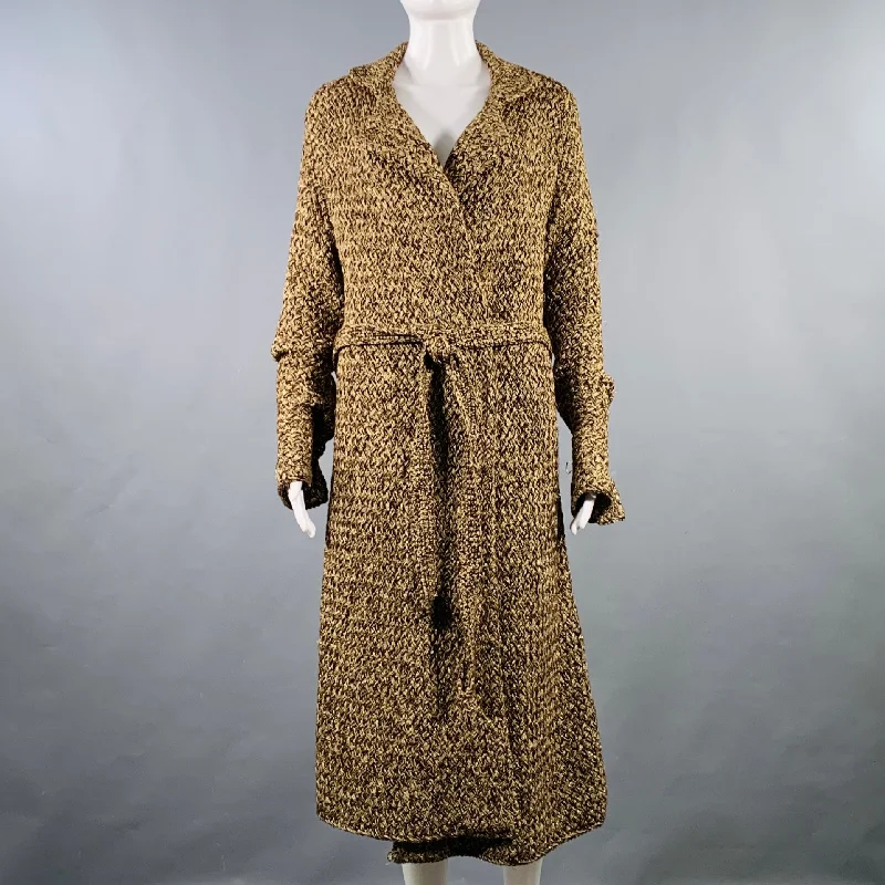 RALPH LAUREN COLLECTION Size M Brown Gold Cashmere Blend Knit Belted Coat Fleece Down Feather