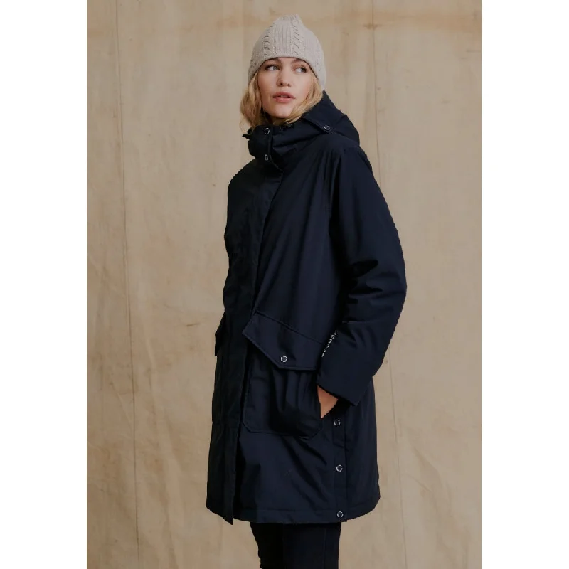 Sofi Coat - Dark Navy Peter Pan Collar Cowl Neck Turtleneck