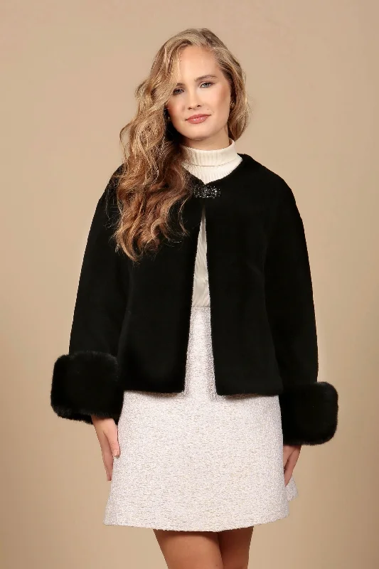 Last Chance 'Gilda' Wool Coat in Nero Suede Faux Fur Shearling