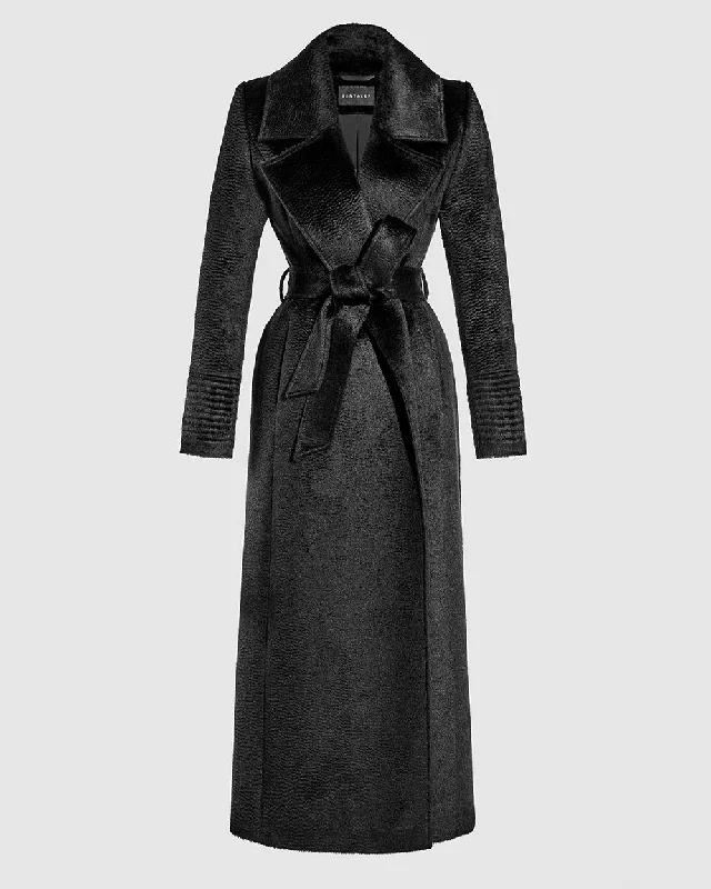 Suri Alpaca Maxi Notched Collar Wrap Coat Bodycon Sheath Shift