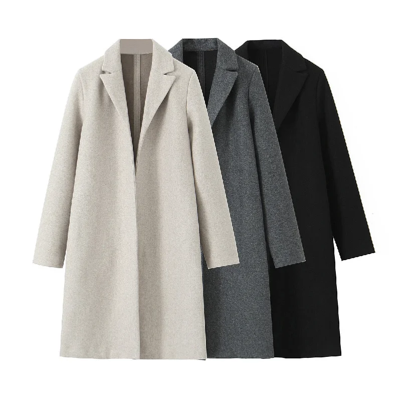 Textured open coat with a lapel collar Trench Wool Cashmere