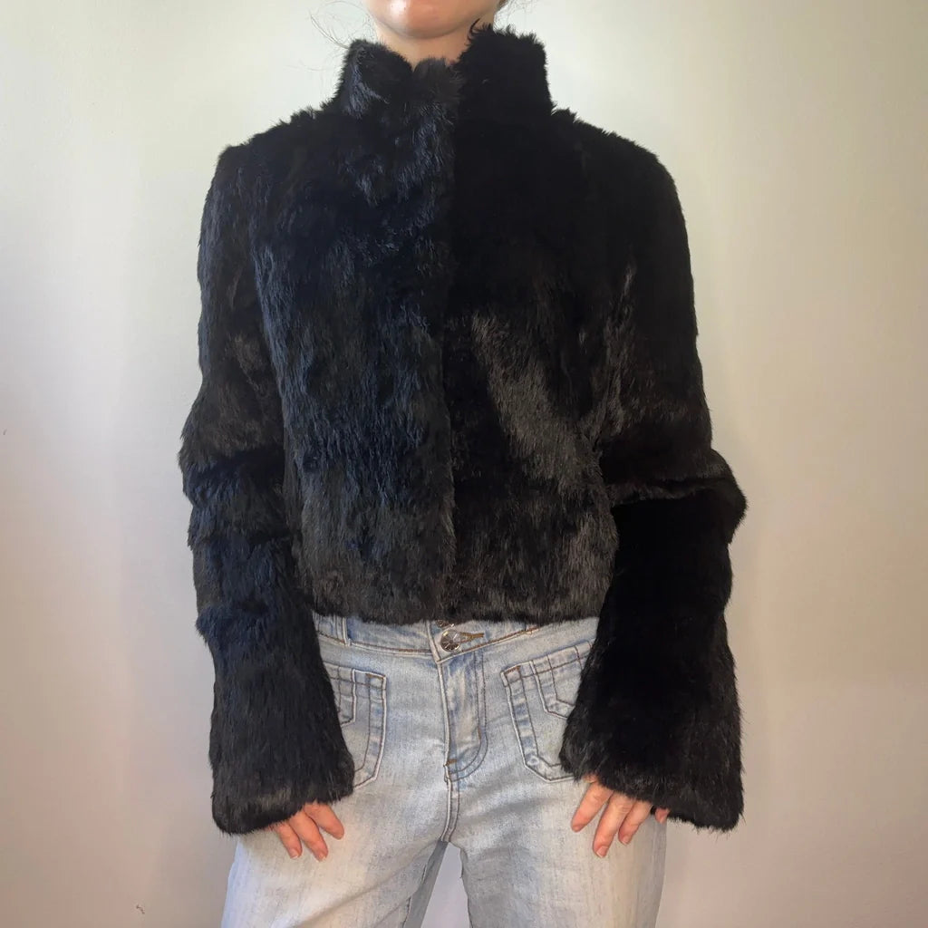 Unbranded Cropped Coat - Small Black Fur Knit Woven Fleece