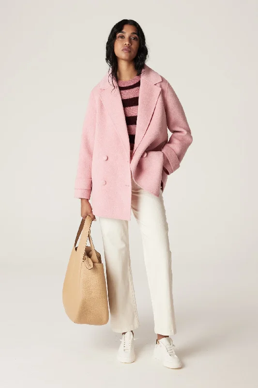 Weekend Pea Coat - Pink Buttoned Zippered Snapped