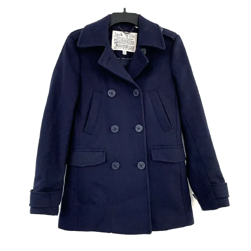 Wmns JACK WILLS Wool Blend Navy Blue Anchor Button Double Breasted Pea Coat Sz 4 Off-the-Shoulder Jacket Double-Breasted Coat Single-Breasted Coat