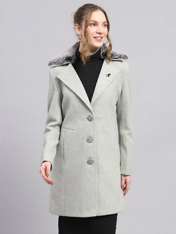 Women Grey Solid Notch lapel Collar Full Sleeve Coat Houndstooth Jacket Shearling Jacket Fleece Jacket